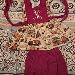 Thanksgiving 3t pinafore outfit sets ric rac ruffles m mono gram